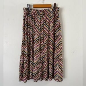 Sonoma Flowy Cottage/ Granny Core Multicolor Chevron Midi Button Front Skirt Lg